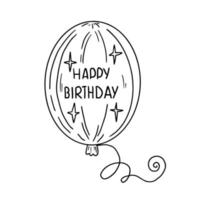 festlicher alles gute zum geburtstagballon lokalisiert auf weißem hintergrund. handgezeichnete Vektorgrafik im Doodle-Stil. Perfekt für Geburtstagsdesigns, Karten, Dekorationen, Logos. vektor