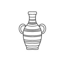 gestreifte Vase isoliert auf weißem Hintergrund. handgezeichnete Vektorgrafik im Doodle-Stil. schönes Innenelement. vektor