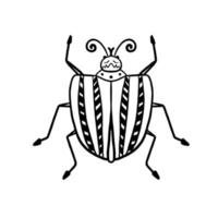 svart skalbagge i doodle stil. insekt med ränder på baksidan ovanifrån. enkel vektorillustration isolerad på vit bakgrund. vektor