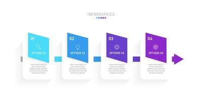 Vektor-Infografik-Etikettendesign-Vorlage mit Symbolen und 4 Optionen oder Schritten. kann für Prozessdiagramme, Präsentationen, Workflow-Layouts, Banner, Flussdiagramme und Infografiken verwendet werden. vektor