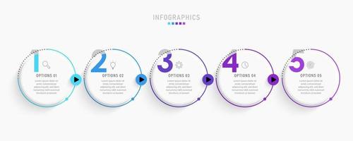 vektor infographic etikett designmall med ikoner och 5 alternativ eller steg. kan användas för processdiagram, presentationer, arbetsflödeslayout, banner, flödesschema, infograf.