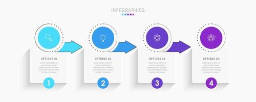 Vektor-Infografik-Etikettendesign-Vorlage mit Symbolen und 4 Optionen oder Schritten. kann für Prozessdiagramme, Präsentationen, Workflow-Layouts, Banner, Flussdiagramme und Infografiken verwendet werden. vektor