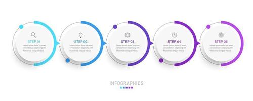 Vektor-Infografik-Etikettendesign-Vorlage mit Symbolen und 5 Optionen oder Schritten. kann für Prozessdiagramme, Präsentationen, Workflow-Layouts, Banner, Flussdiagramme und Infografiken verwendet werden. vektor