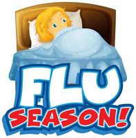 influensasäsong med sjuk flicka i sängen vektor