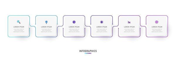 Vektor-Infografik-Etikettendesign-Vorlage mit Symbolen und 6 Optionen oder Schritten. kann für Prozessdiagramme, Präsentationen, Workflow-Layouts, Banner, Flussdiagramme und Infografiken verwendet werden.
