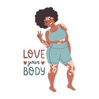 Körper positive Vitiligo-Haut lieben Ihre Design-Vektorillustration des Körperzitats flache vektor