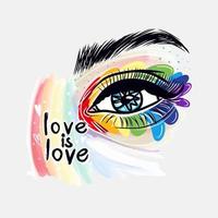 Liebe ist Liebe. augen-make-up, aquarellhintergrund, farbspritzer, lgbt-stolz vektor