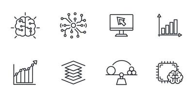 Symbole für maschinelles Lernen festgelegt. Symbolvektorelemente für maschinelles Lernen für das Infografik-Web vektor