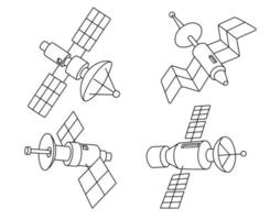 Gekritzelsatz des netten Satelliten. vektor