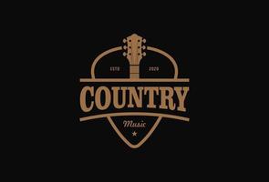 Country-Gitarrenmusik Western-Vintage-Retro-Saloon-Bar-Cowboy-Logo-Design vektor