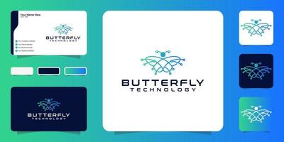 Butterfly technology logo design inspiration med anslutande linjer och visitkort vektor