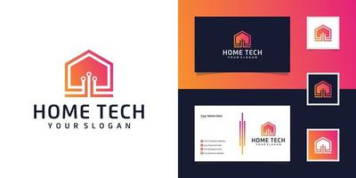 Smart House-Logo-Design-Vorlage. Vektorzeichen bauen. digitale elektronische Heimtechnologie und Visitenkarte vektor