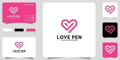 Herz- und Stift-Logo-Inspirationsvorlage und Visitenkarten-Design vektor