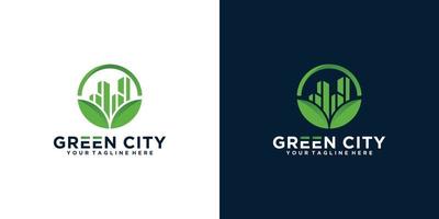 city greening logo design inspiration med cirklar och höga byggnader vektor