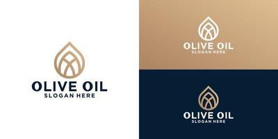 Olivenöl-Logo-Design mit eleganten Linien und Goldfarbe vektor