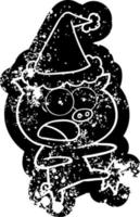 Cartoon verzweifelte Ikone eines Schweins, das mit Weihnachtsmütze schreit und tritt vektor
