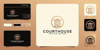 Courthouse logotyp med cirkel, ikon och visitkort inspiration vektor