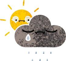 Cartoon-Sturmwolke und Sonne im Retro-Illustrationsstil vektor