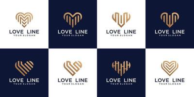 hjärta, kärlek logotyp samling med linje stil vektor