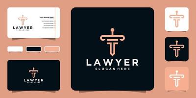 Law-Logo mit Linienkunststil Krieger formen eine Inspiration für Gerechtigkeit und Visitenkarten vektor