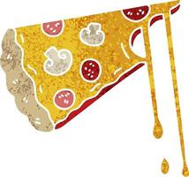 knäppa retro illustration stil tecknad ostliknande pizza vektor