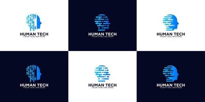 Head-Tech-Sammlung, Designvorlage für digitales Gehirn-Logo vektor