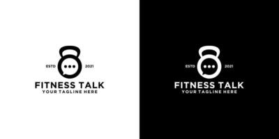 fitness logotyp design inspiration, skivstång och chatt logotyp ikon och visitkort vektor