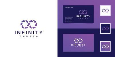 infinity shutter lins fotografering logo design koncept vektor, infinity och kamera logotyp symbol och visitkort vektor