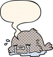 Cartoon weinender Fisch und Sprechblase im Comic-Stil vektor