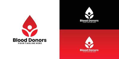 bloddroppe med negativt utrymme människor för bloddonation logotyp och hälsa logotyp design vektor