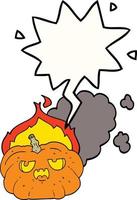 tecknad flammande halloween pumpa och pratbubbla vektor