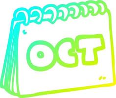 kall gradient linjeteckning tecknad kalender som visar oktober månad vektor