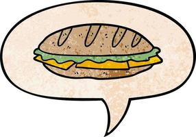 Cartoon-Schachsandwich und Sprechblase im Retro-Textur-Stil vektor