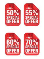 Red Sale Sticker Sonderangebot 50, 55, 60, 70 Prozent Rabatt