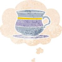 alte teetasse der karikatur und gedankenblase im retro-strukturierten stil vektor