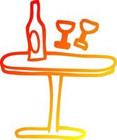 warme Gradientenlinie Zeichnung Cartoon-Tisch mit Flasche und Gläsern vektor