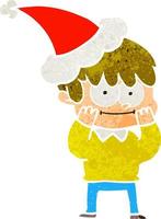 Fröhlicher Retro-Cartoon eines Mannes mit Weihnachtsmütze vektor