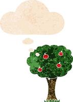Cartoon-Apfelbaum und Gedankenblase im strukturierten Retro-Stil vektor