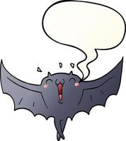 karikatur glückliche vampirfledermaus und sprechblase im glatten farbverlaufsstil vektor