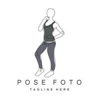Frau Selfie-Pose-Logo-Design, Foto-Stil-Vektor-Illustration vektor