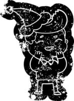 Cartoon verzweifelte Ikone eines lachenden Mannes mit Weihnachtsmütze vektor