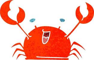 knäppa retro illustration stil tecknad glad krabba vektor