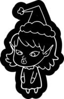 tecknad ikon av en tomteflicka med spetsiga öron som bär tomtehatt vektor