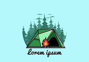 triangel camping tält och brasa illustration design vektor