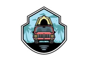 camping på taket av bil illustration badge design vektor