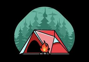 Dreieck-Campingzelt und Lagerfeuer-Illustrationsdesign vektor