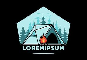 Dreieck-Campingzelt und Lagerfeuer-Illustrationsdesign vektor