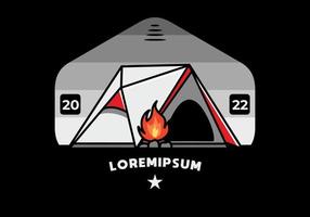 Dreieck-Campingzelt und Lagerfeuer-Illustrationsdesign vektor