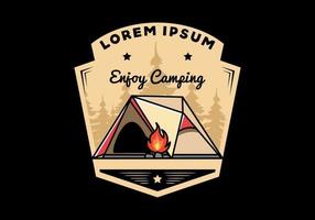 Dreieck-Campingzelt und Lagerfeuer-Illustrationsdesign vektor