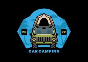 camping på taket av bil illustration badge design vektor